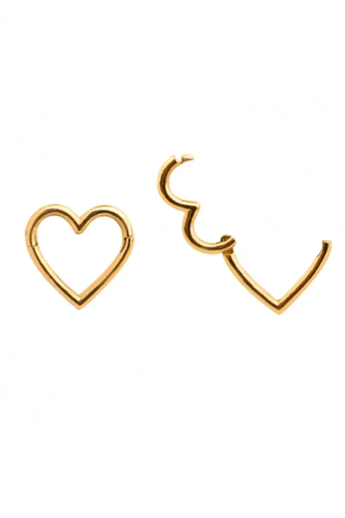 14K 18K Real Solid Gold 18g Heart Line Helix Daith Nose Septum Ring Hoop Earring Piercing Jewelry