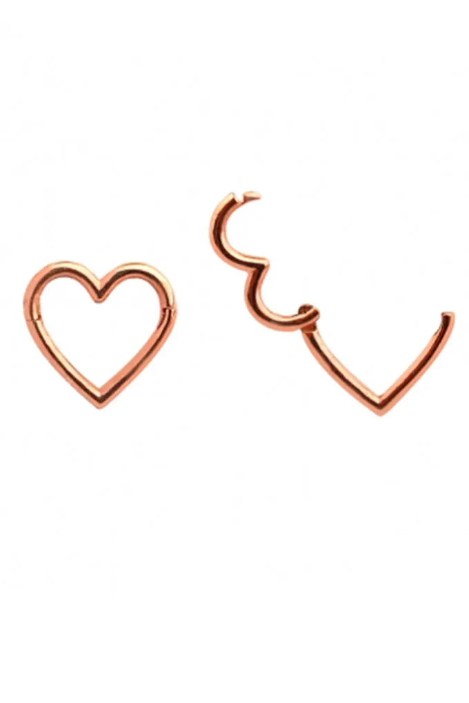 14K 18K Real Solid Gold 18g Heart Line Helix Daith Nose Septum Ring Hoop Earring Piercing Jewelry