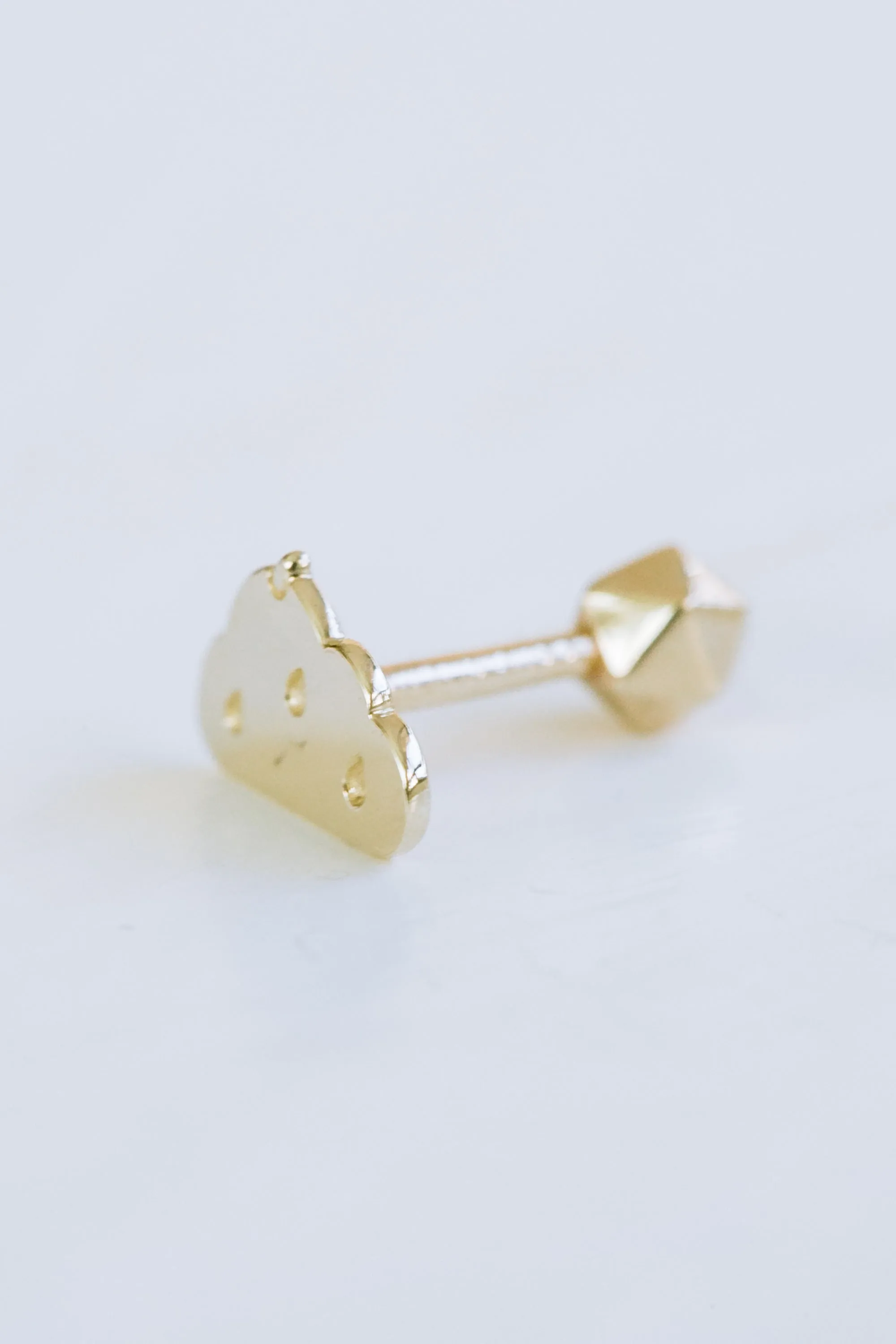 14K GOLD JEWELRY MINIMALIST DELICATE CLOUD WEATHER BARBELL EAR STUD EARRING PIERCING