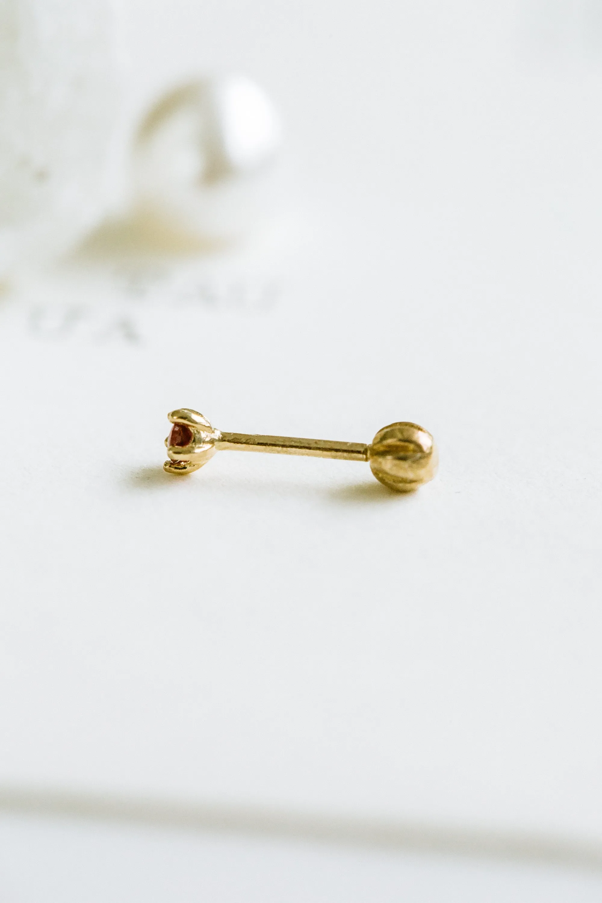 14k Real Yellow Gold Real Birthstone 2mm Tragus Cartilage Inner Conch Helix Ear Stud Barbell Piercing For Women