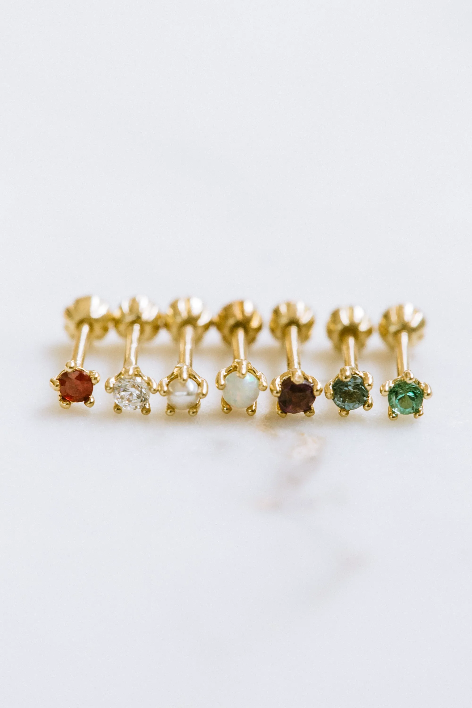 14k Real Yellow Gold Real Birthstone 2mm Tragus Cartilage Inner Conch Helix Ear Stud Barbell Piercing For Women