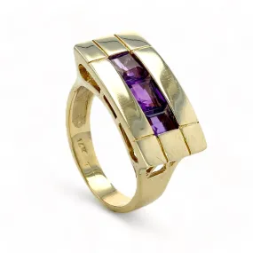 14K Yellow gold natural amethyst band solid ring-220806