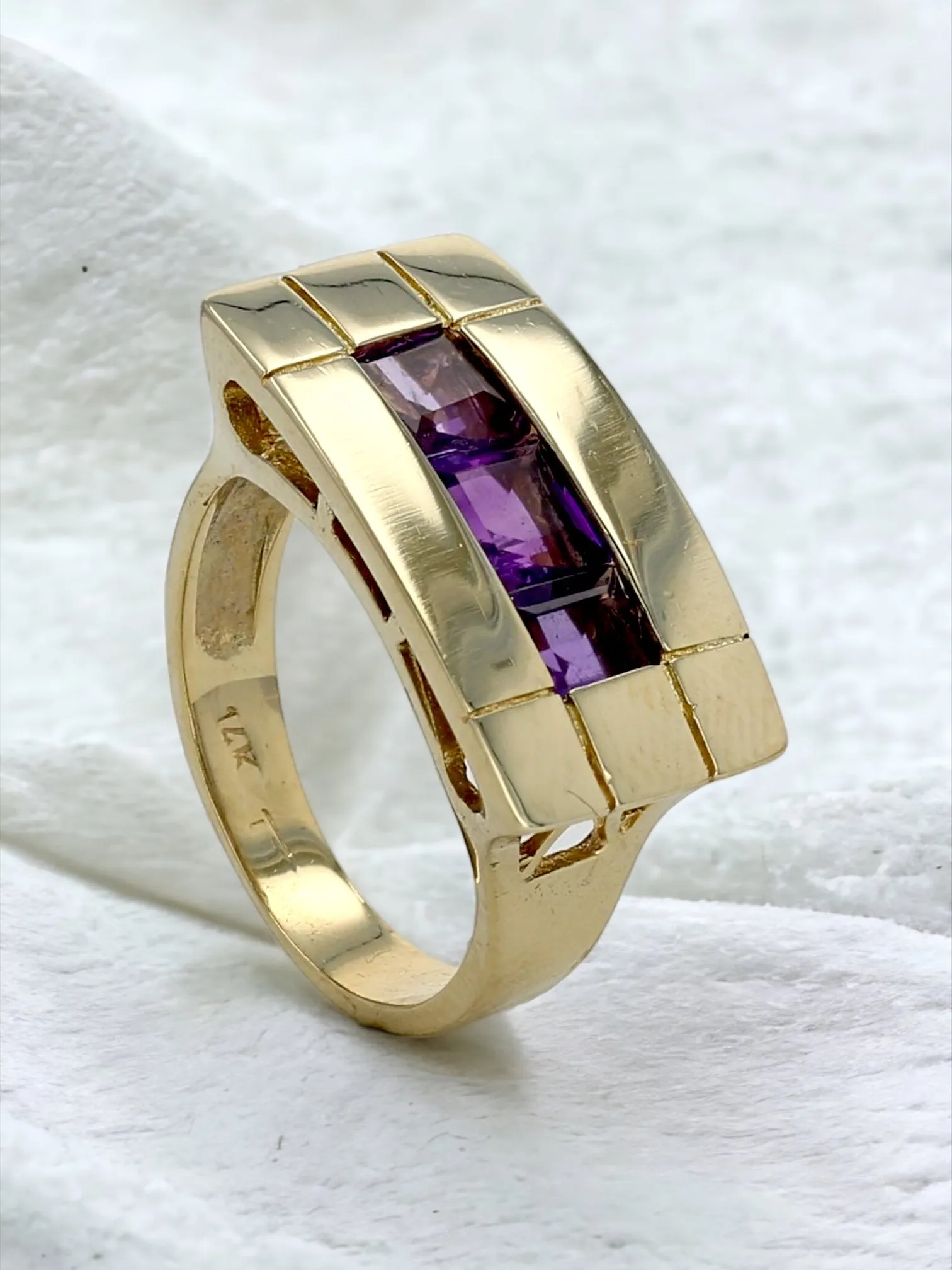 14K Yellow gold natural amethyst band solid ring-220806