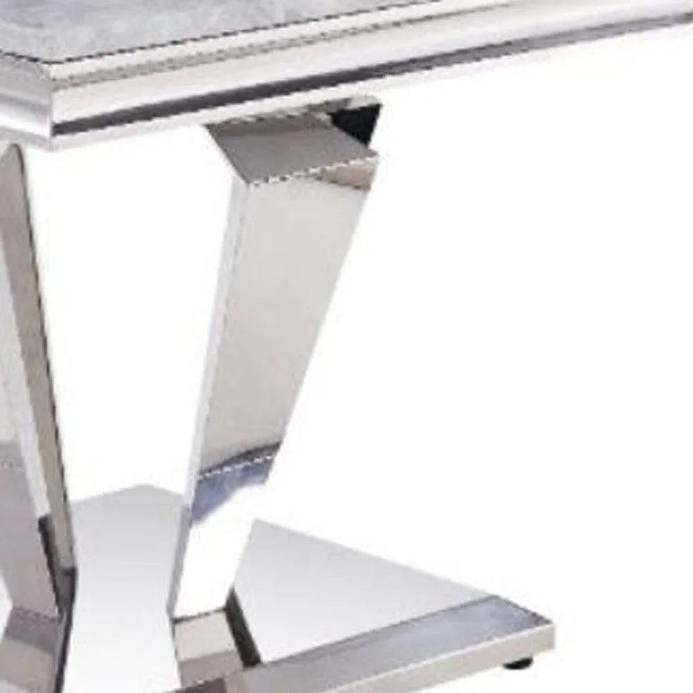 22 Silver And Light Gray Marble Look And Stainless Steel Square End Table