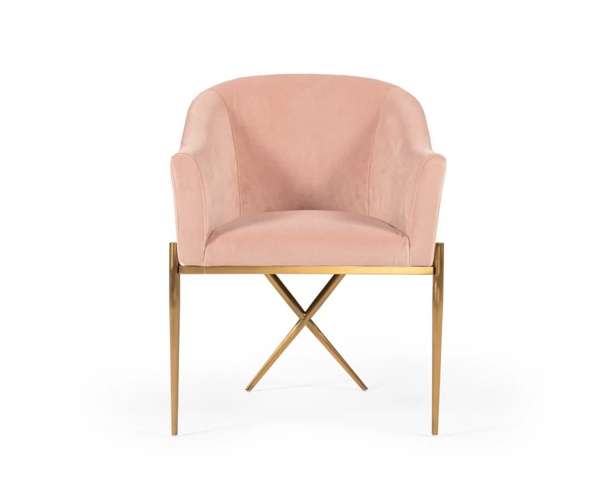 25 Pink Velvet And Gold Solid Color Arm Chair