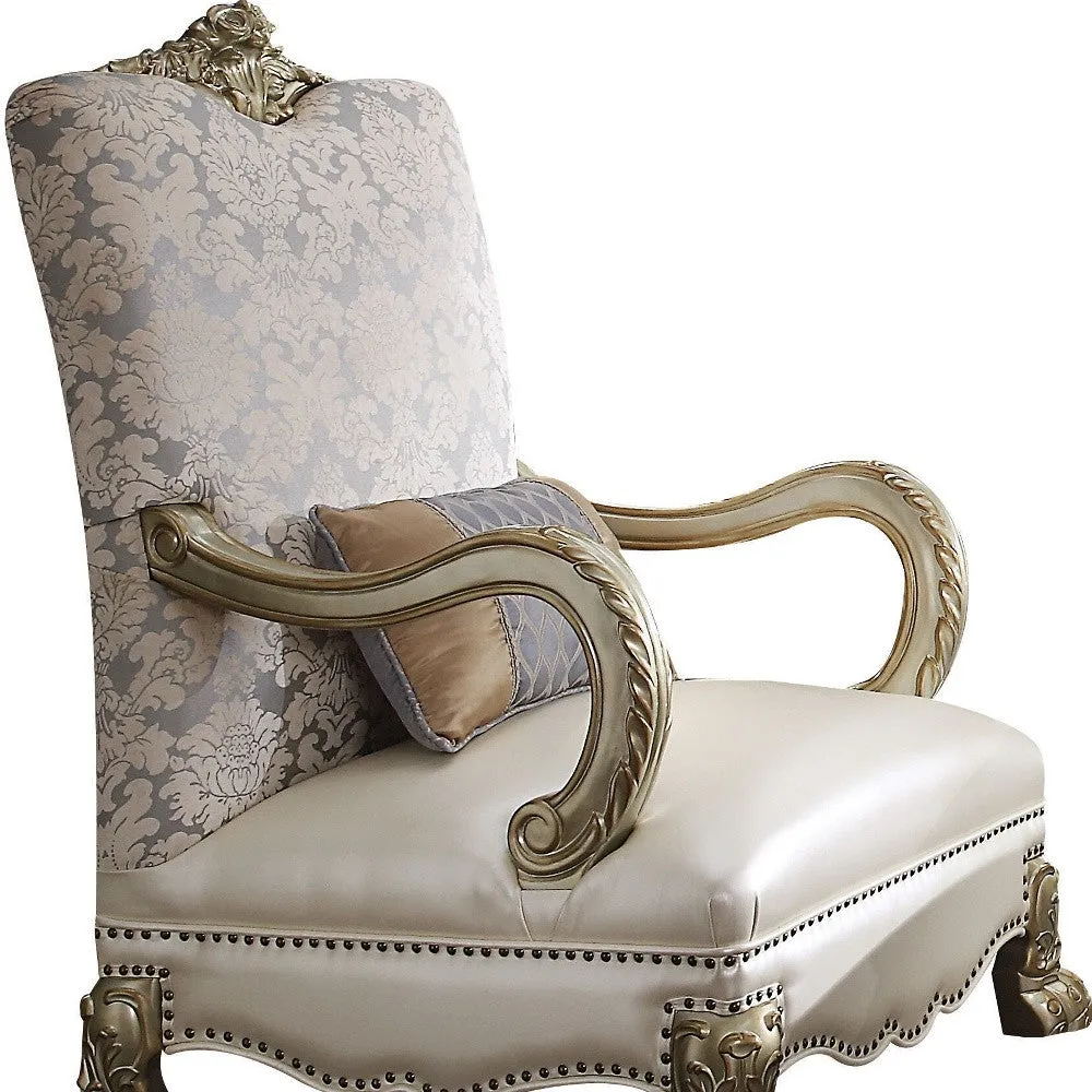 34 Pearl and Gold Faux Leather Damask Arm Chair