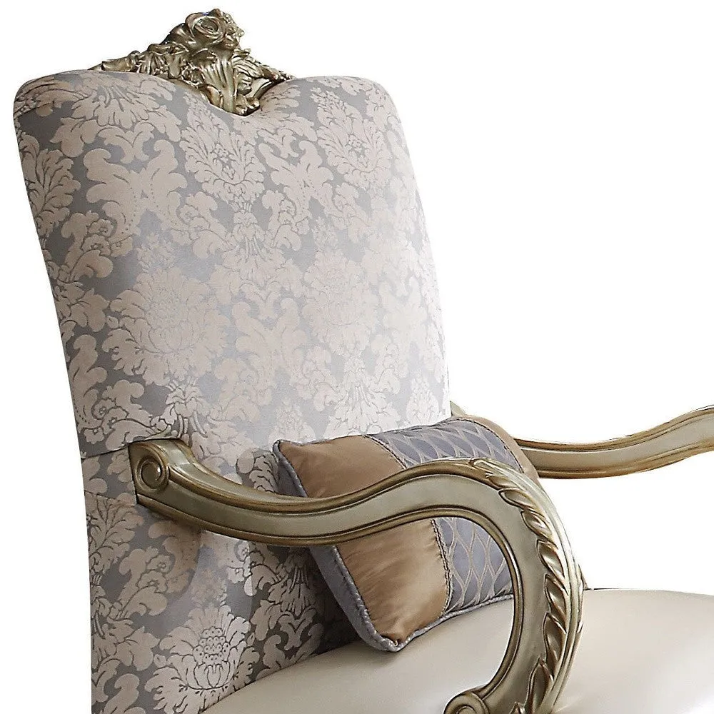 34 Pearl and Gold Faux Leather Damask Arm Chair