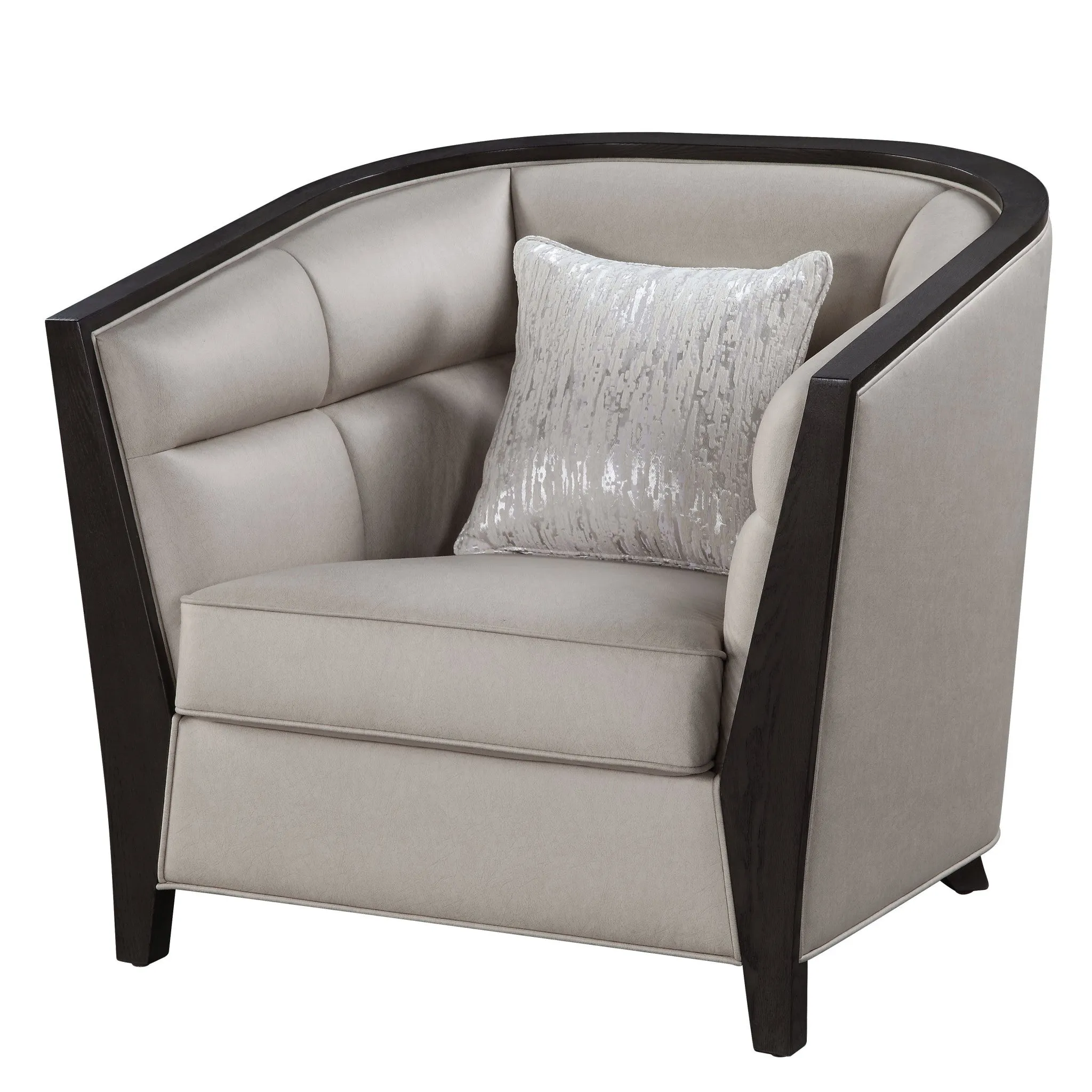 38 Beige Fabric And Black Barrel Chair