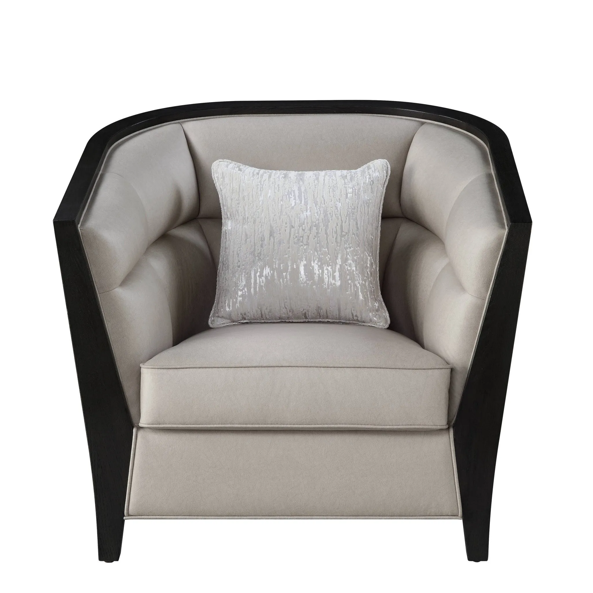 38 Beige Fabric And Black Barrel Chair