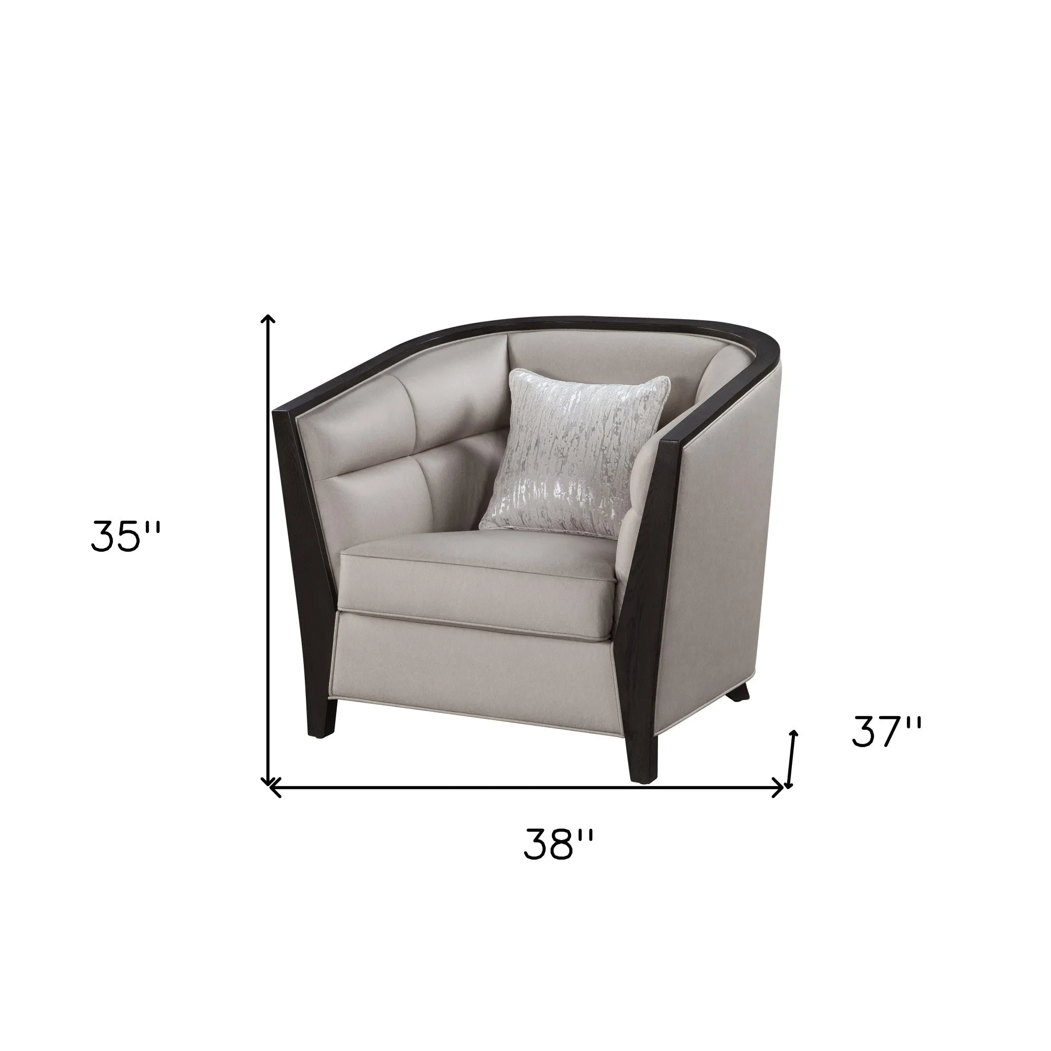 38 Beige Fabric And Black Barrel Chair