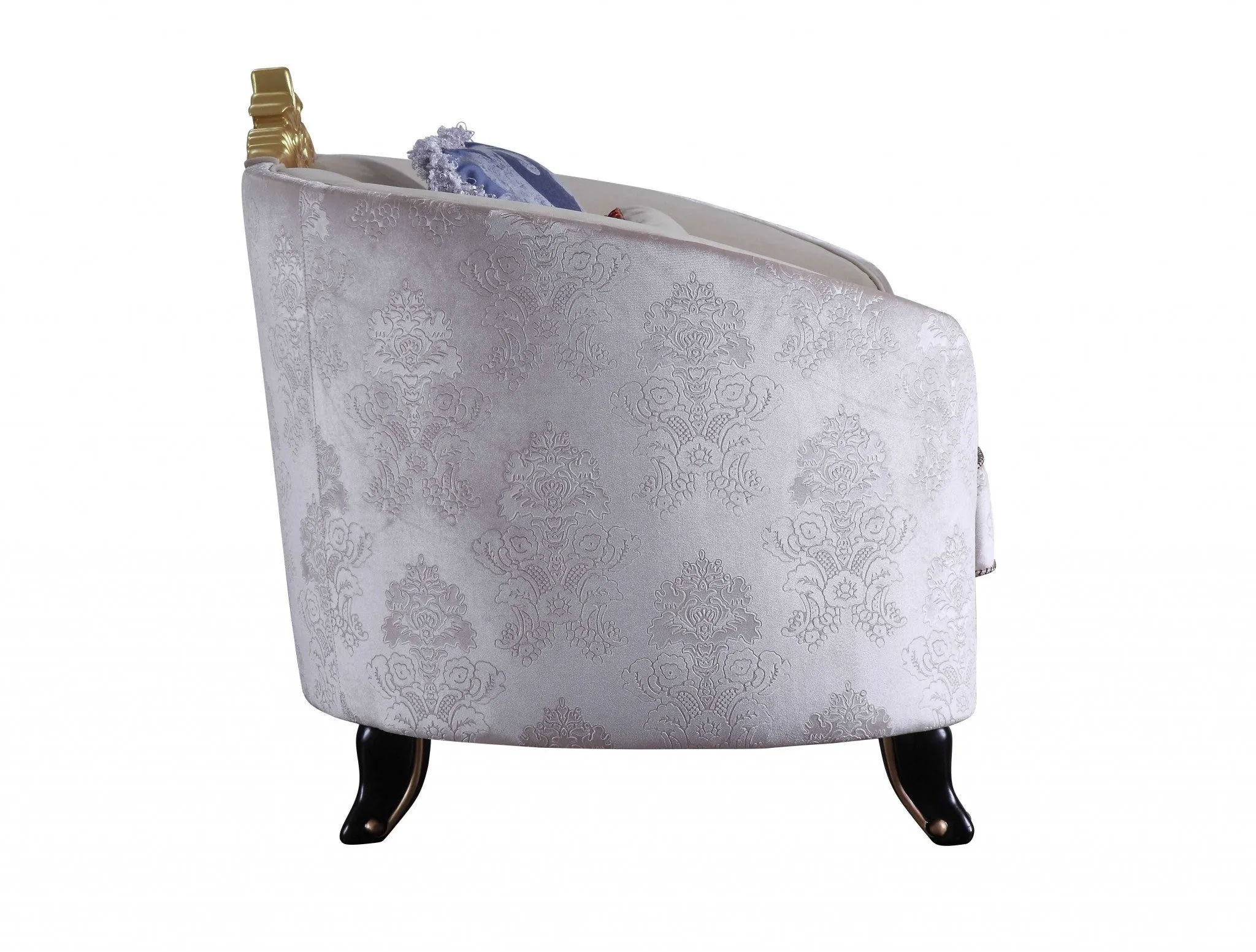 38 Cream And Black Velvet Damask Barrel Chair