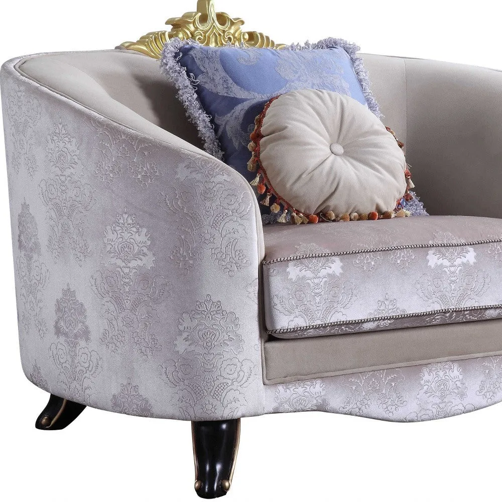 38 Cream And Black Velvet Damask Barrel Chair