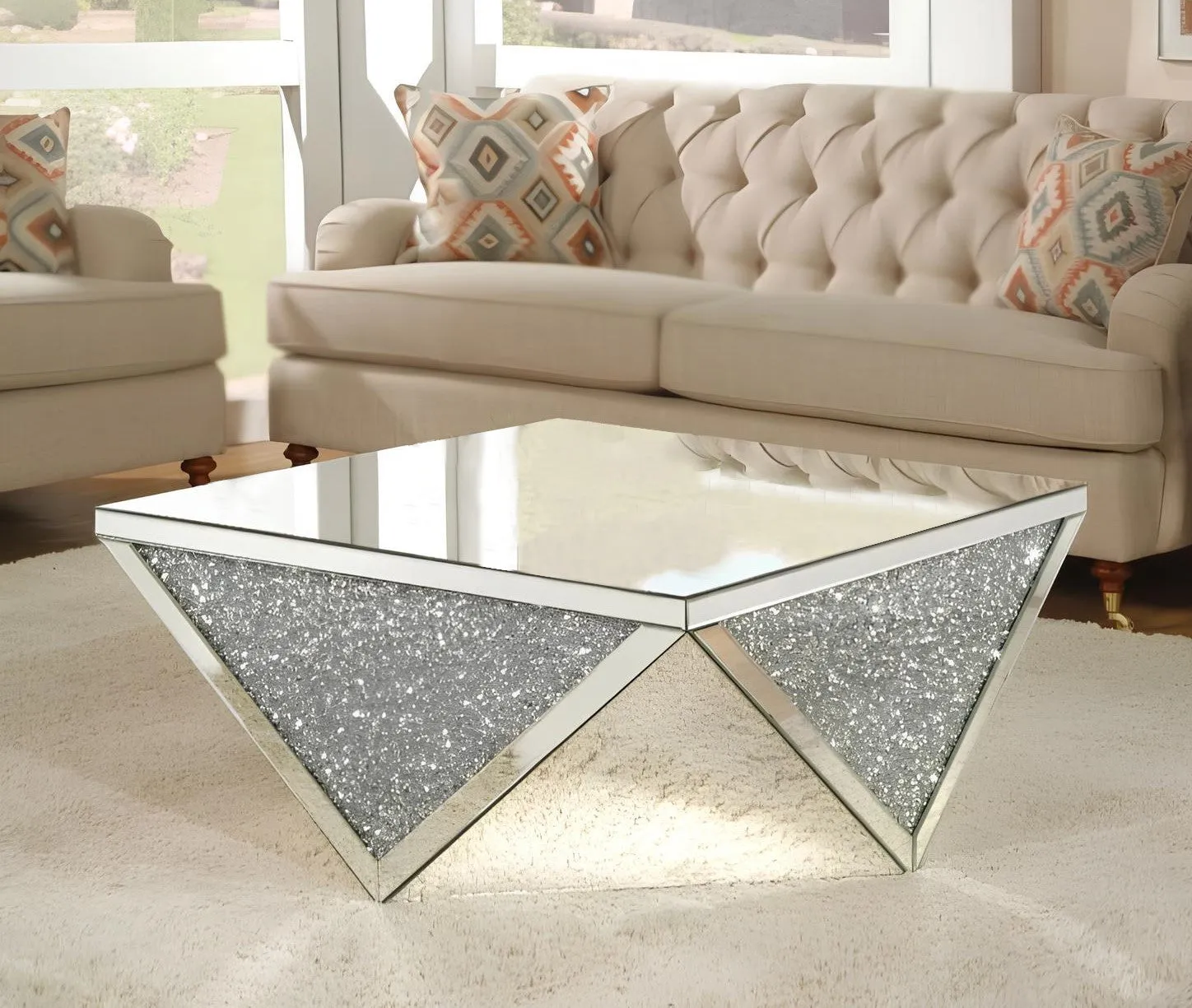 38 Silver Glass Square Mirrored Coffee Table