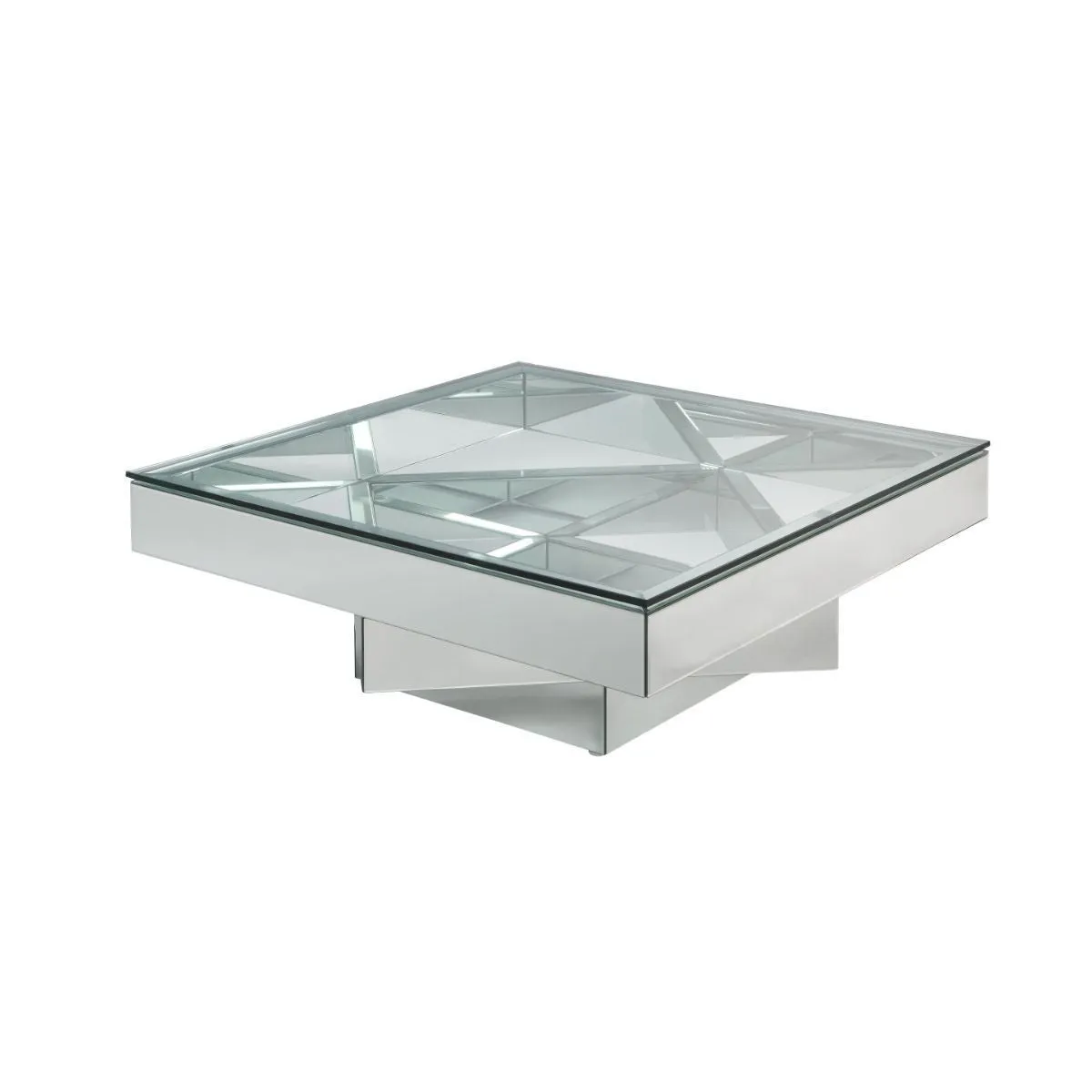 40 Clear And Silver Glass Mirrored Coffee Table