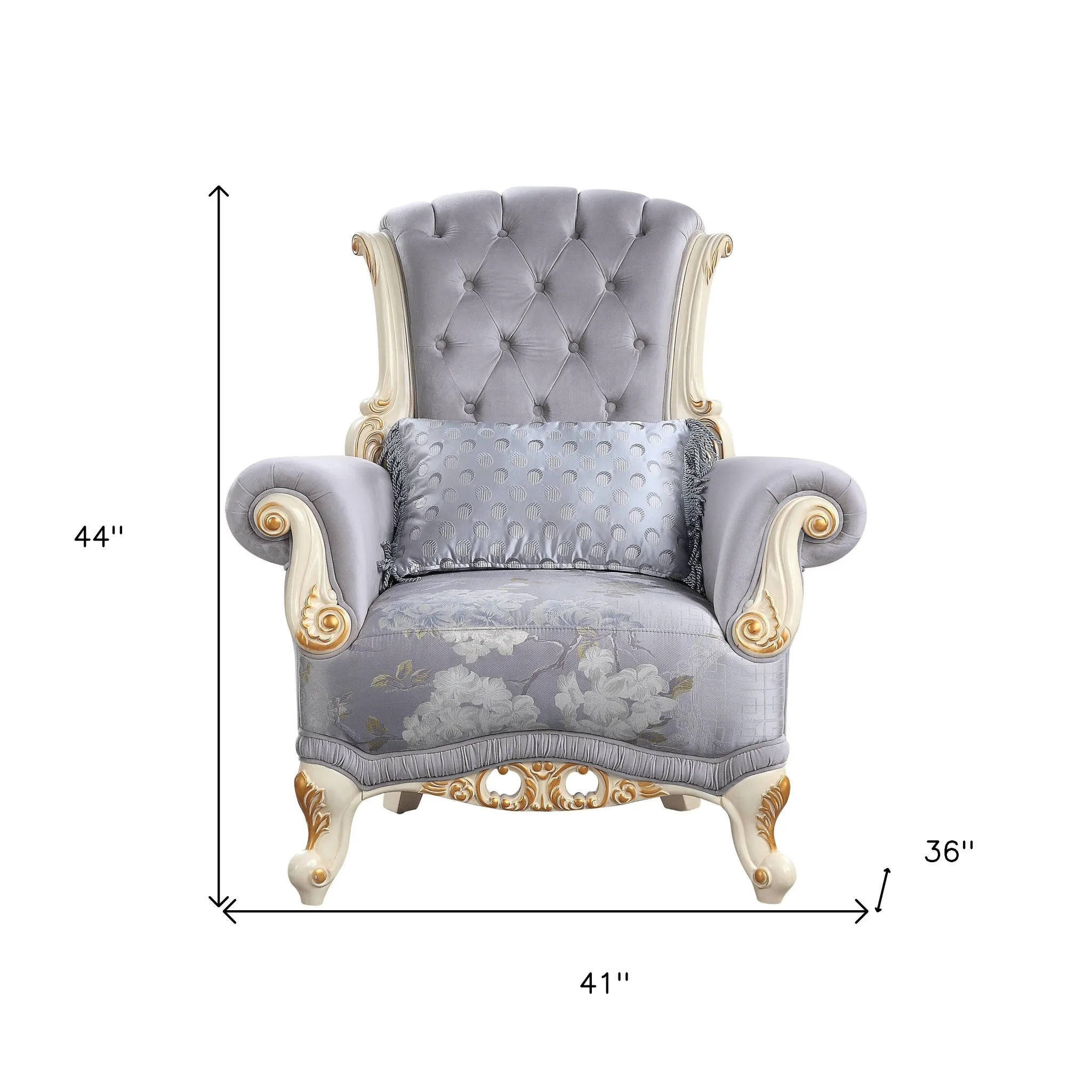 41 Gray Fabric And Black Floral Tufted Arm Chair