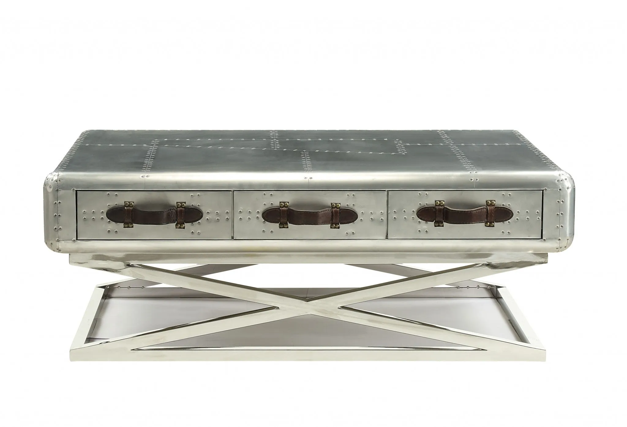 51 Silver Aluminum Coffee Table With Three Drawers