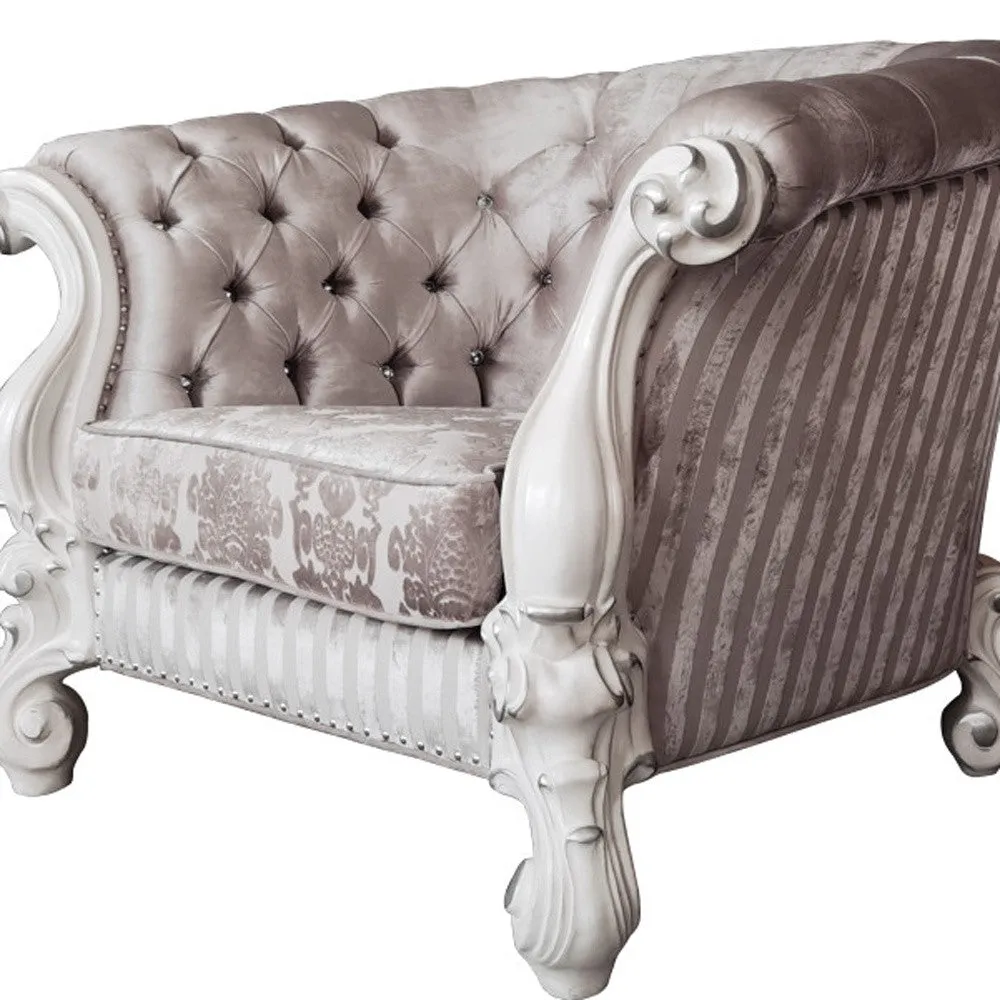 52 Ivory and Bone Fabric Damask Tufted Barrel Chair