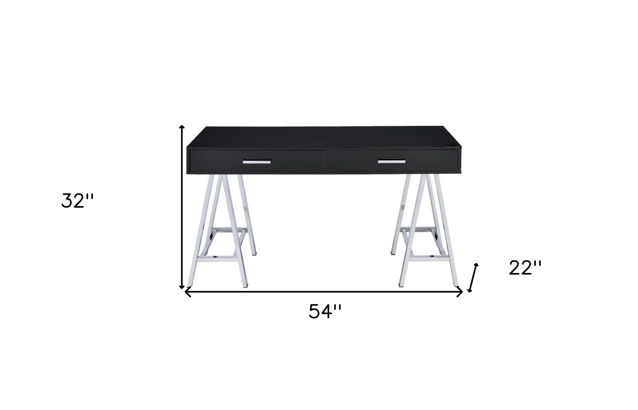 54 Black and Silver Writing Desk With Two Drawers