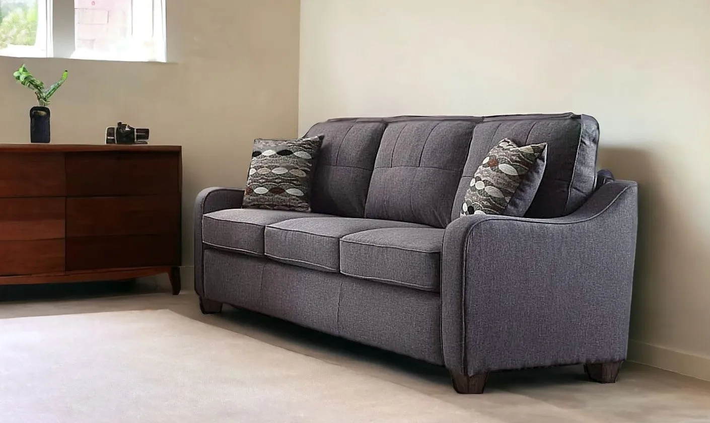 69 Gray And Dark Brown Linen Sofa And Toss Pillows