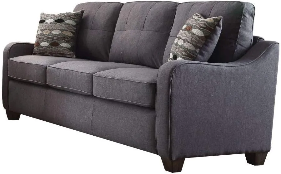 69 Gray And Dark Brown Linen Sofa And Toss Pillows