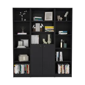 71 Black Five Tier Bookcase with Two doors