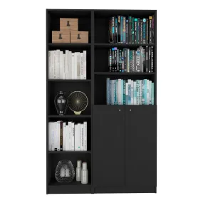 71 Black Five Tier Bookcase with Two doors