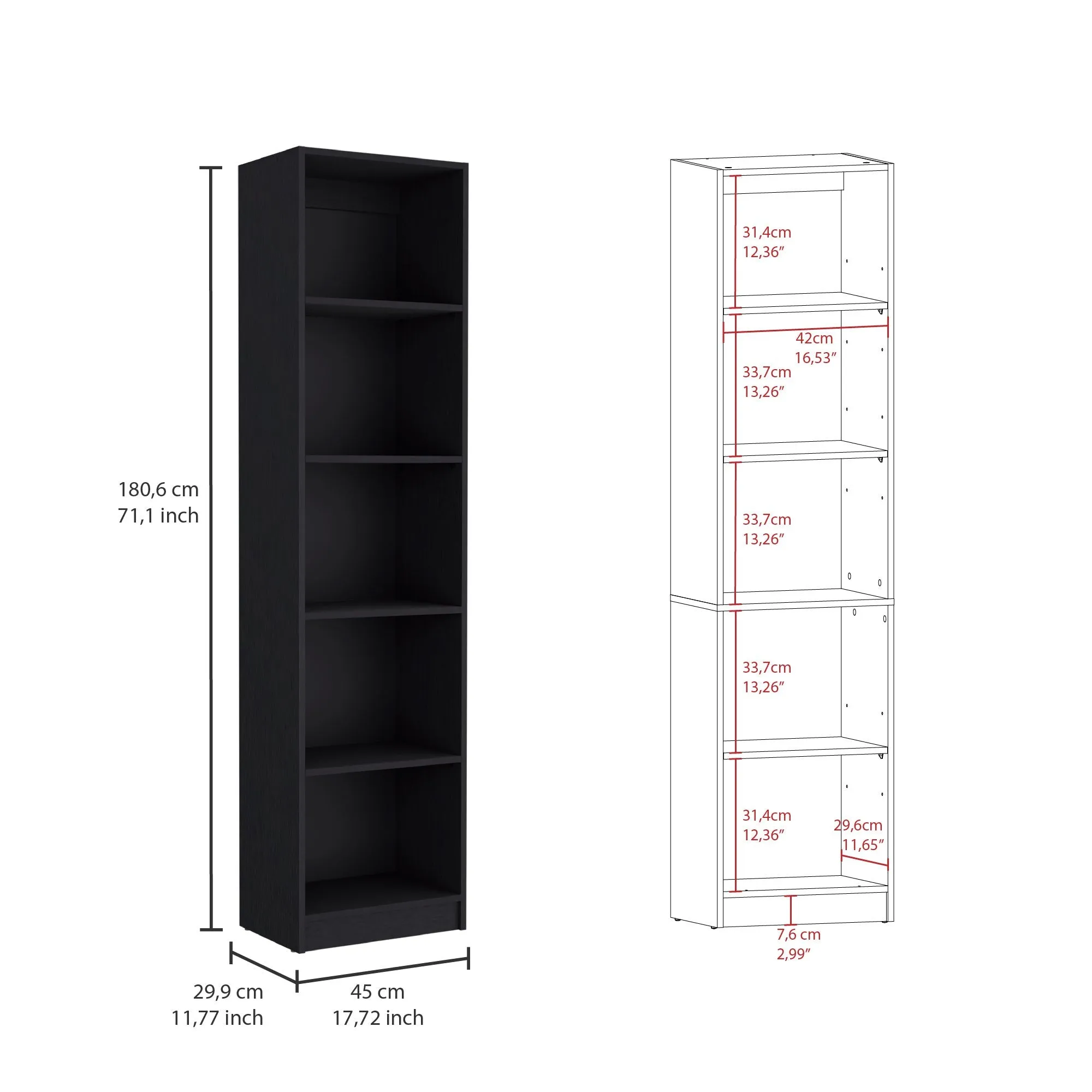 71 Black Four Tier Bookcase