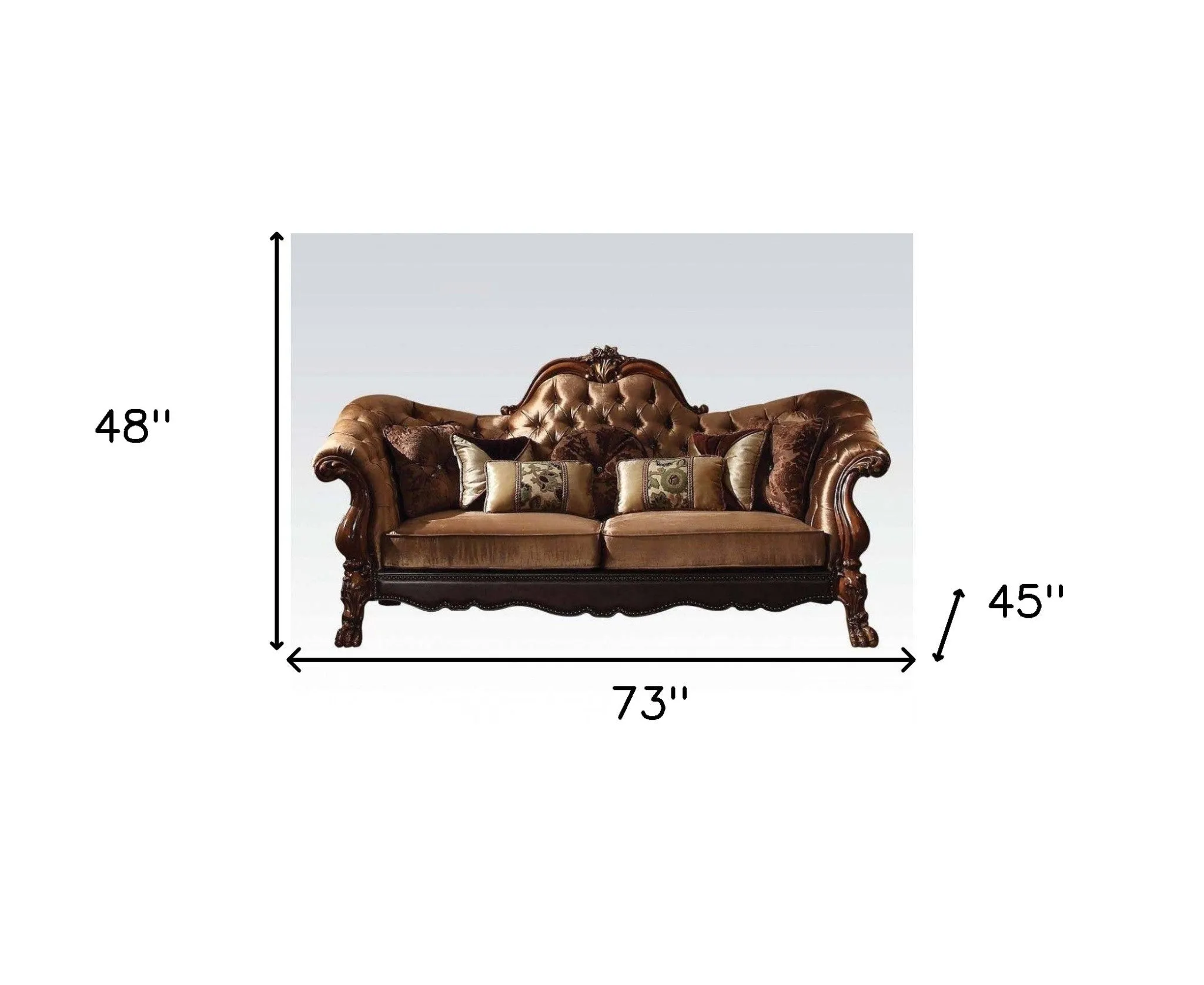 73 Dark Brown And Brown Velvet Chesterfield Loveseat and Toss Pillows