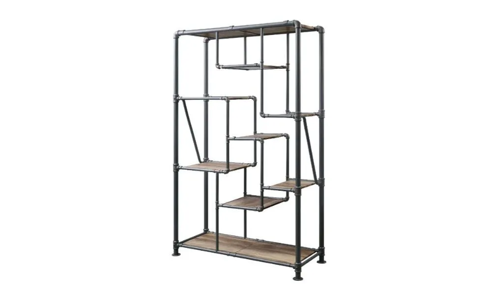 75 Antique Oak And Gray Metal Eight Tier Industrial Bookcase