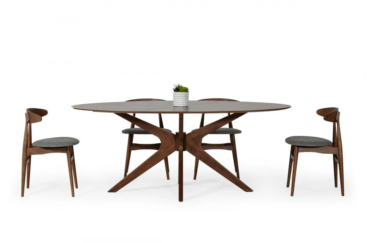 75 Walnut Finish Oval Wood Dining Table