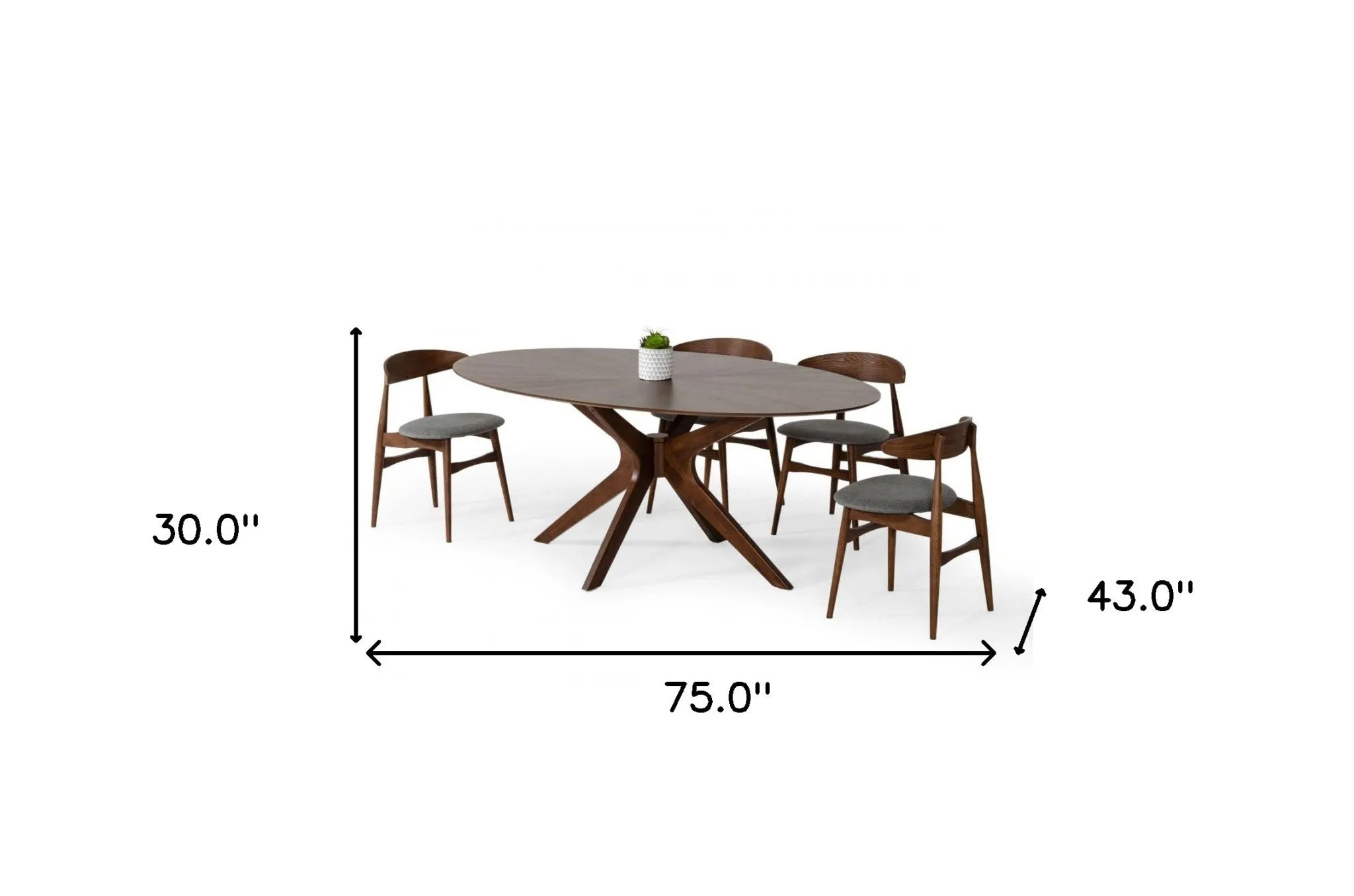 75 Walnut Finish Oval Wood Dining Table