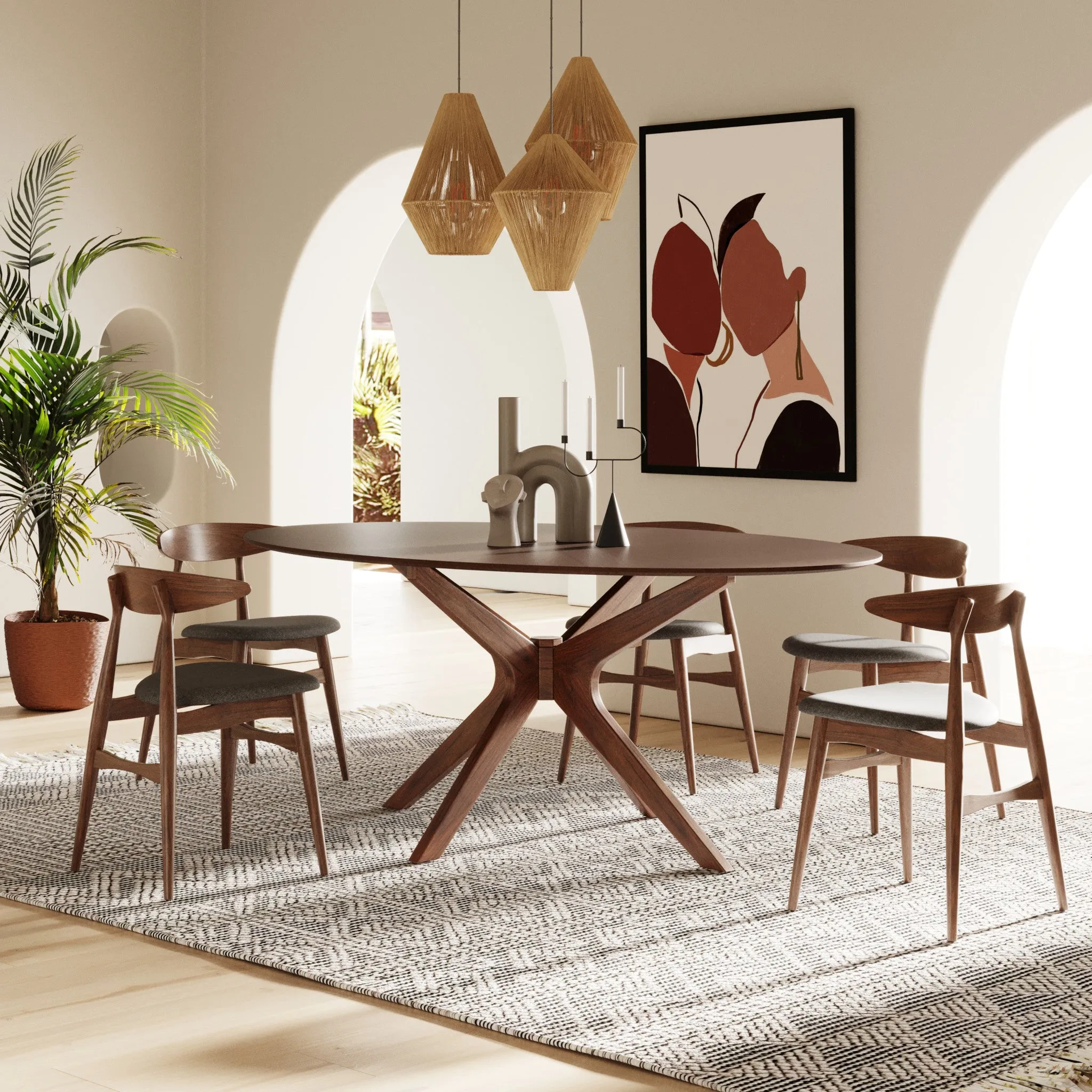 75 Walnut Finish Oval Wood Dining Table