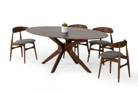 75 Walnut Finish Oval Wood Dining Table