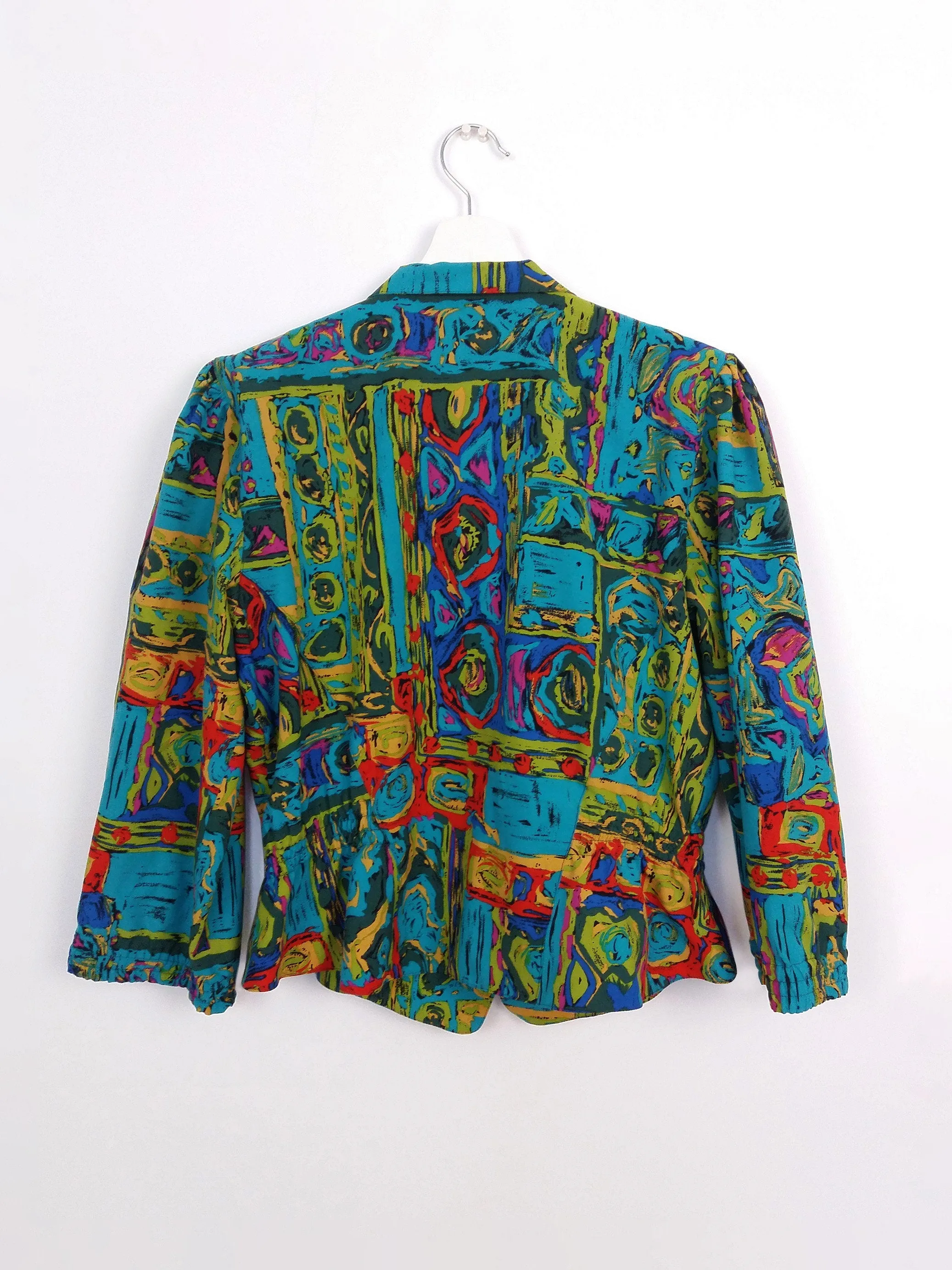 80's Blazer Blouse Abstract Print - size M-L