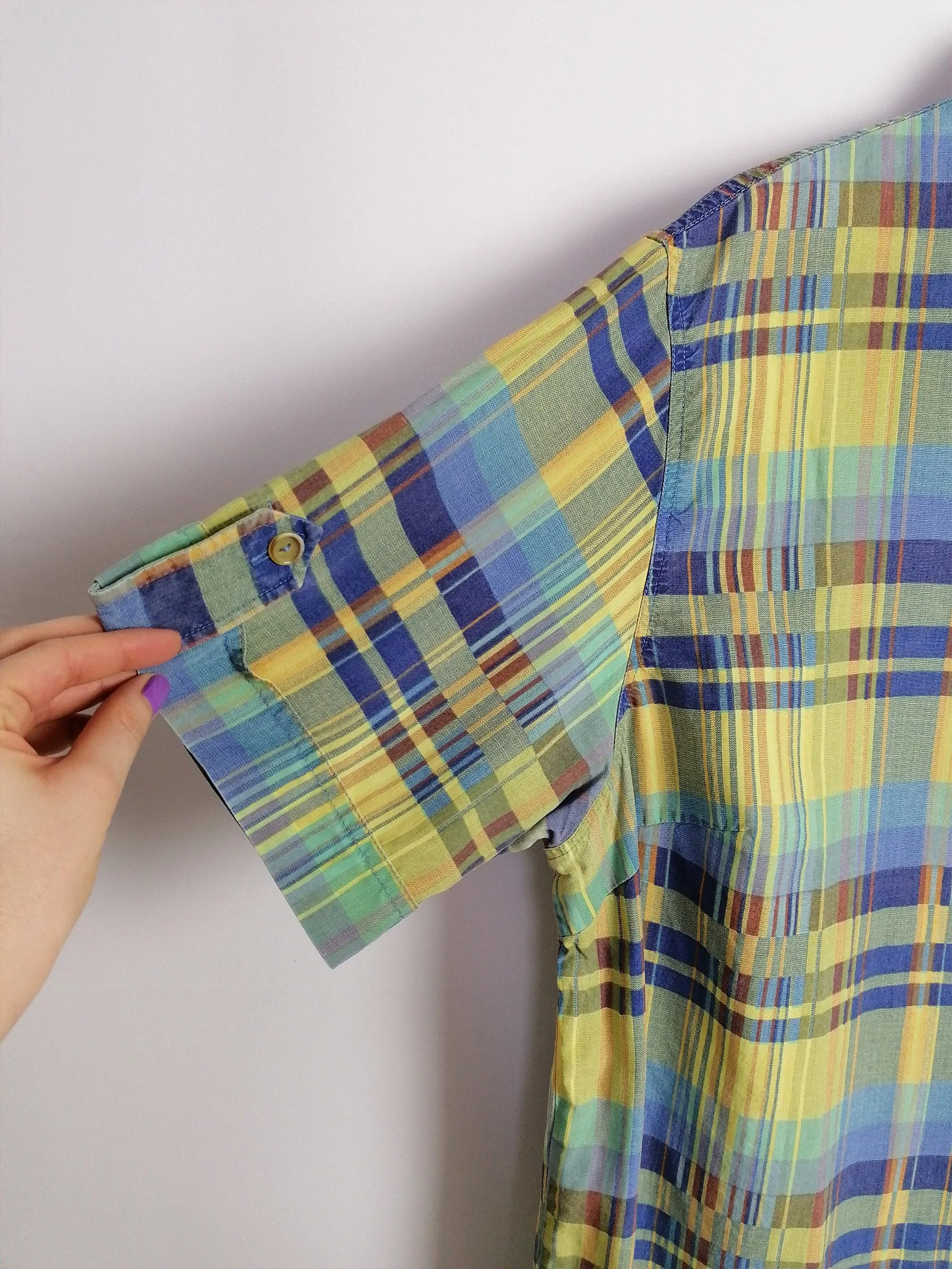 80's Retro Check Pattern Safari Blouse - M-L