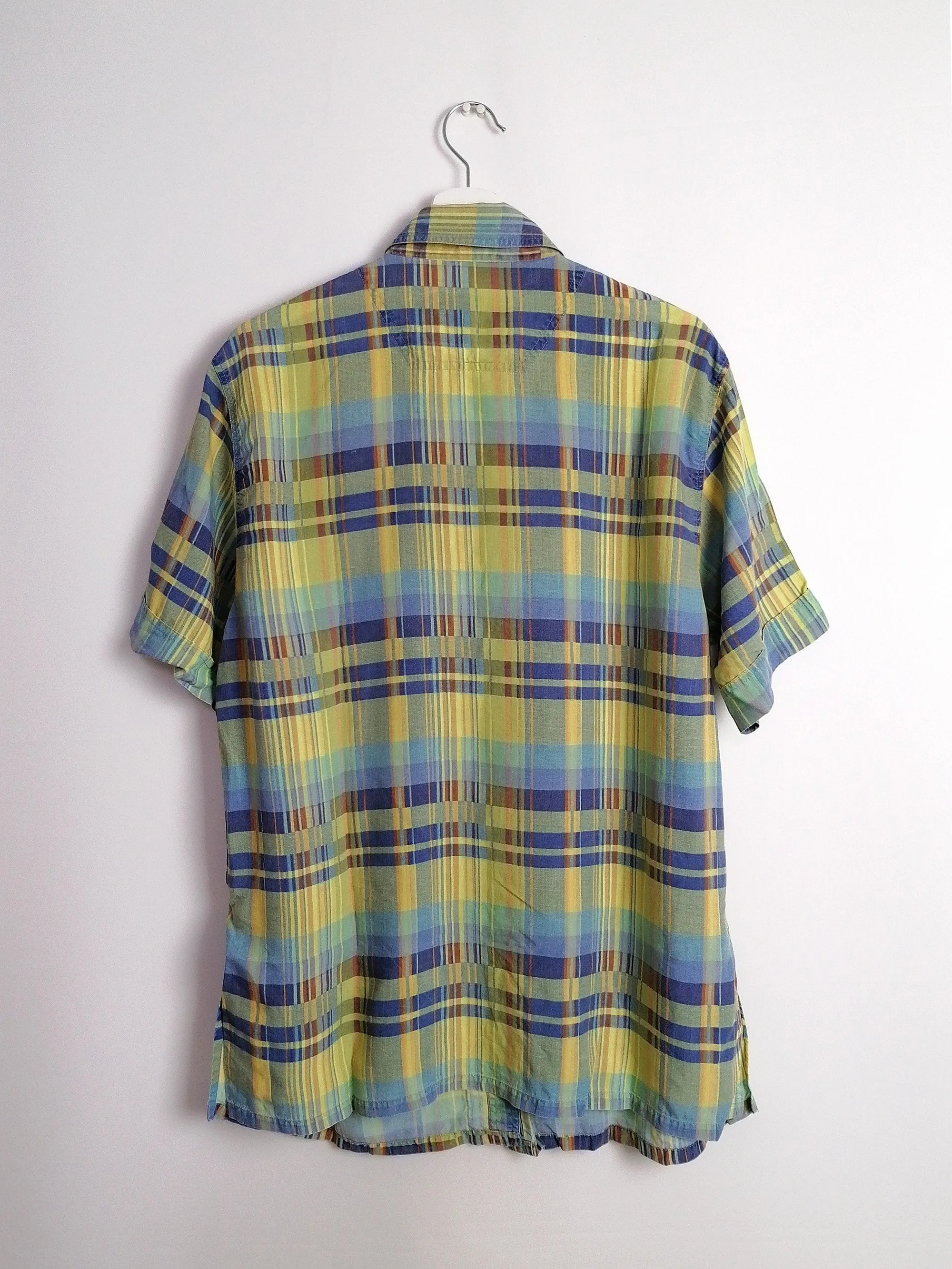 80's Retro Check Pattern Safari Blouse - M-L