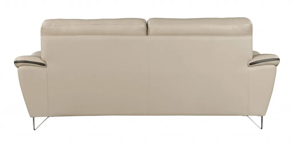 86 Beige And Silver Leather Sofa