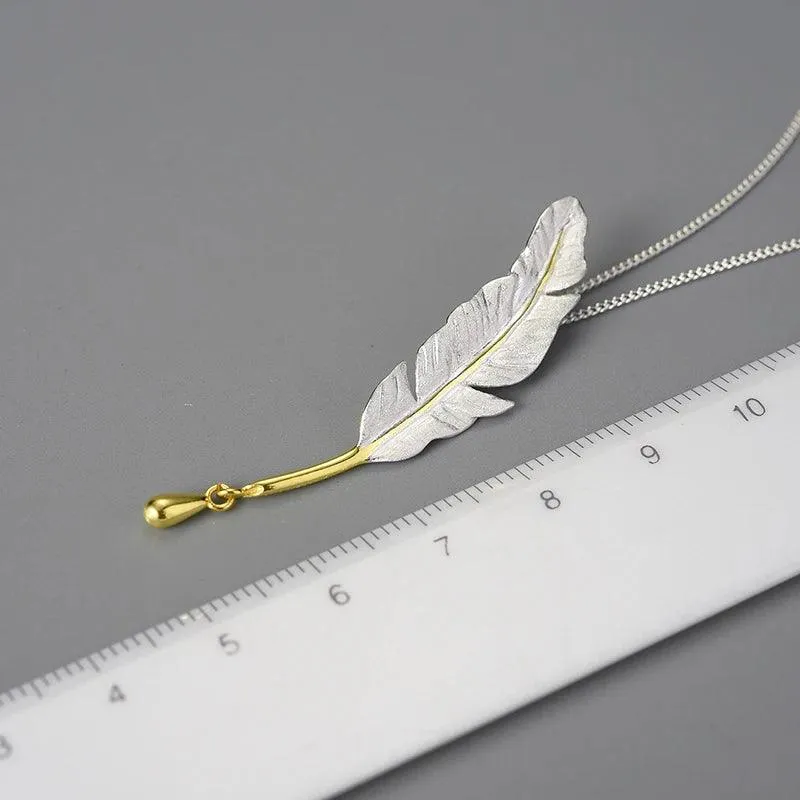 925 Sterling Silver Goose Feather Pendant Necklace - LFJE0211 Charm Jewelry