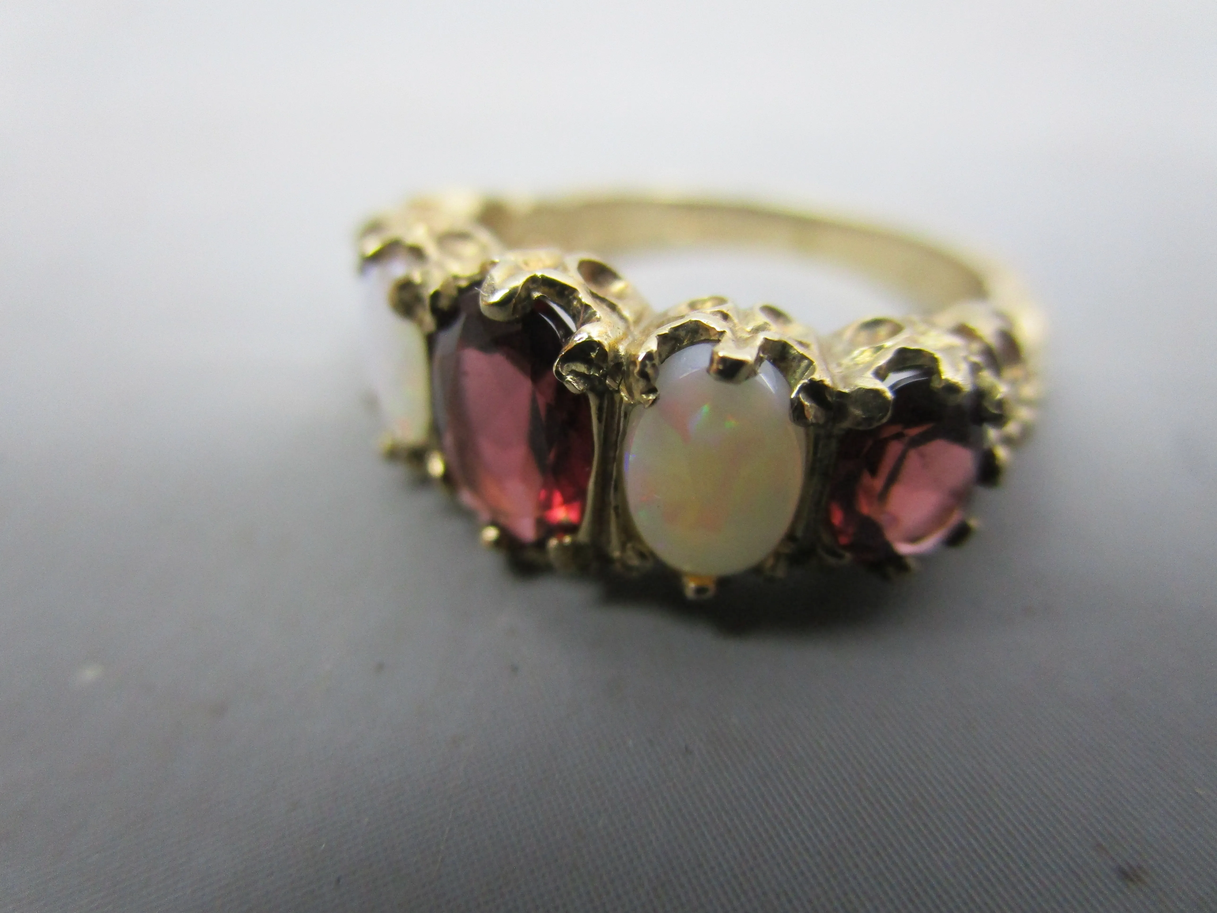 9k Gold And Fiery And Milk Opal Eternity Ring Vintage c1980