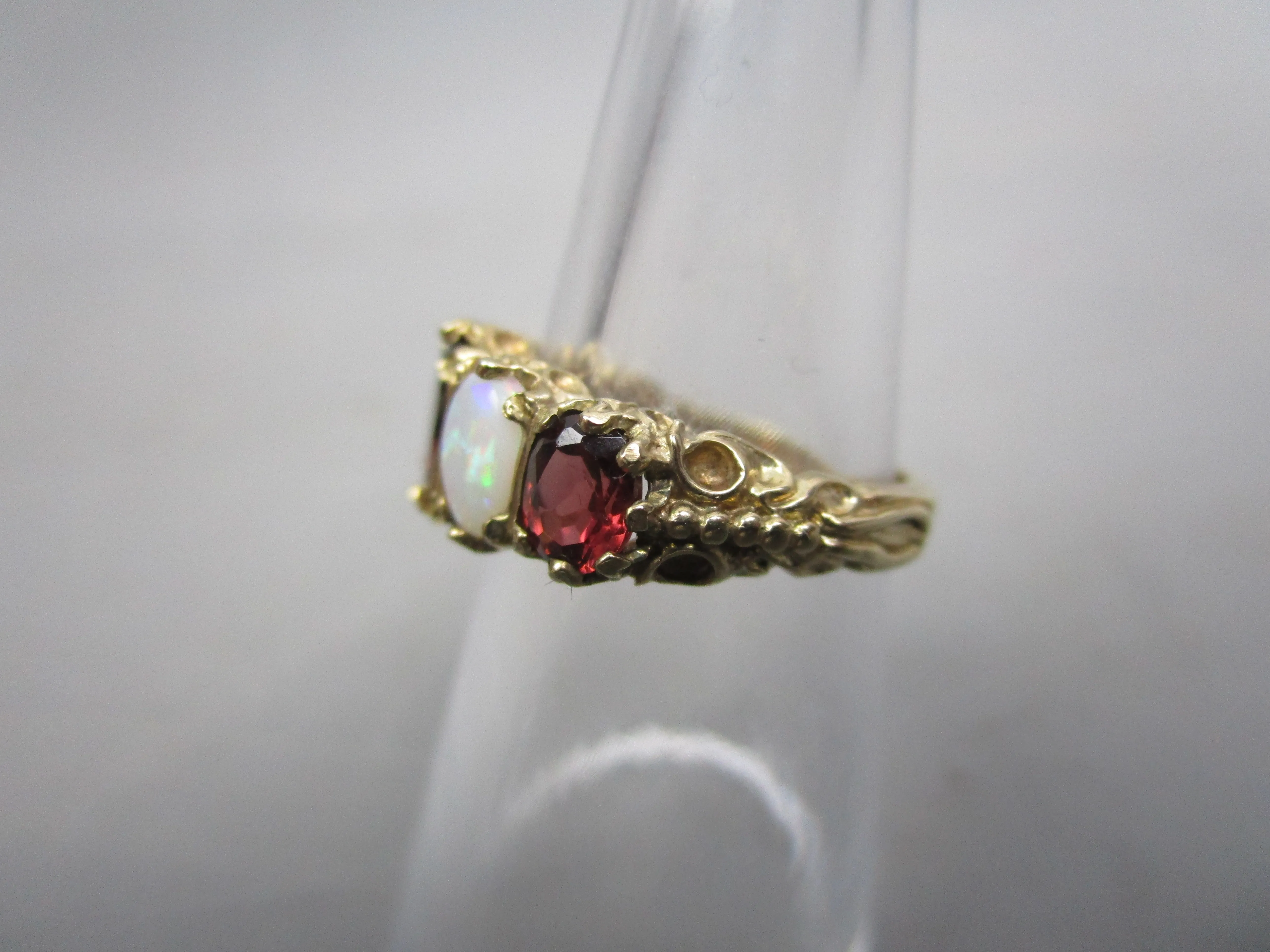 9k Gold And Fiery And Milk Opal Eternity Ring Vintage c1980