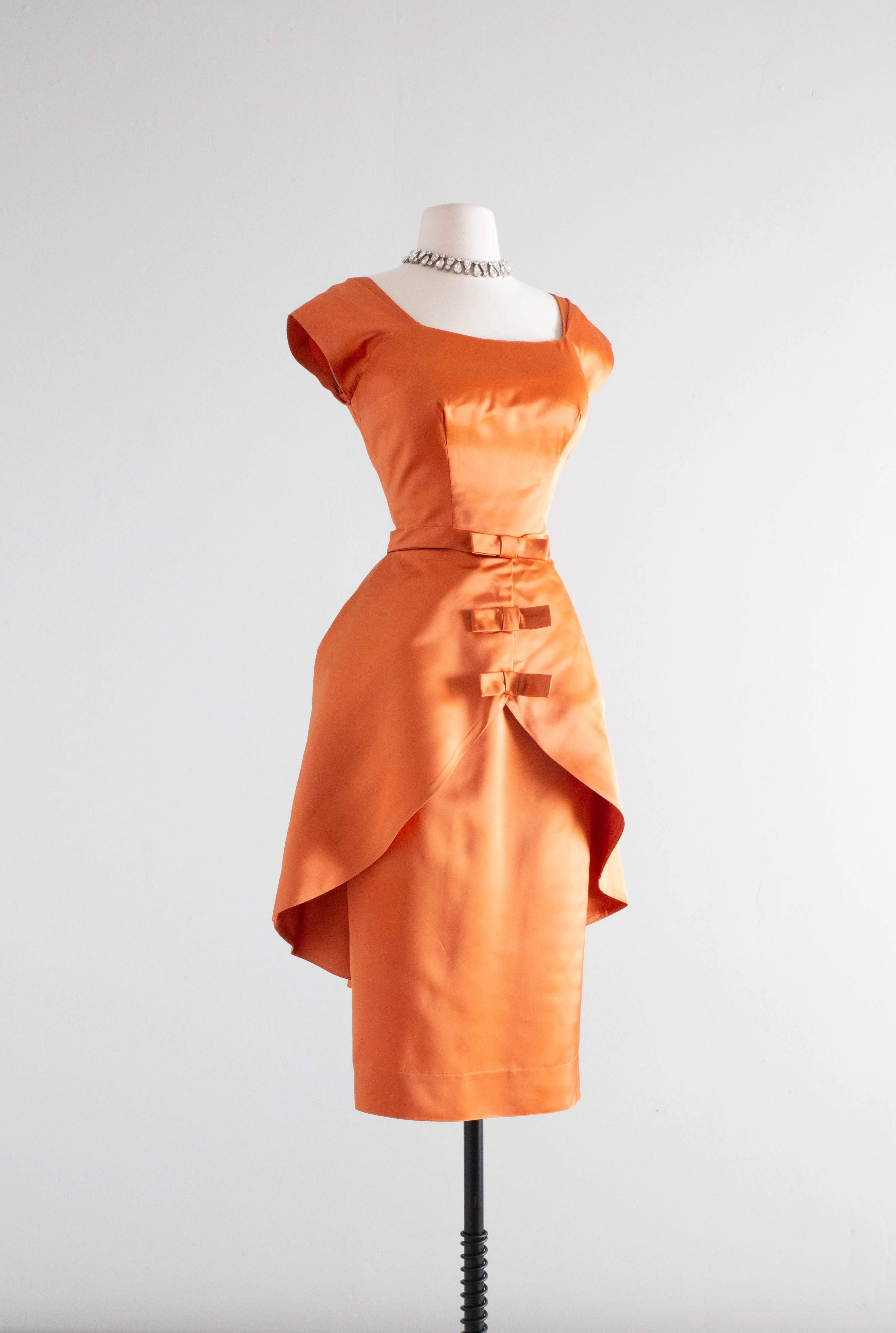 Absolutely Fabulous 1950's Pumpkin Spice Satin Cocktail Dress / Small