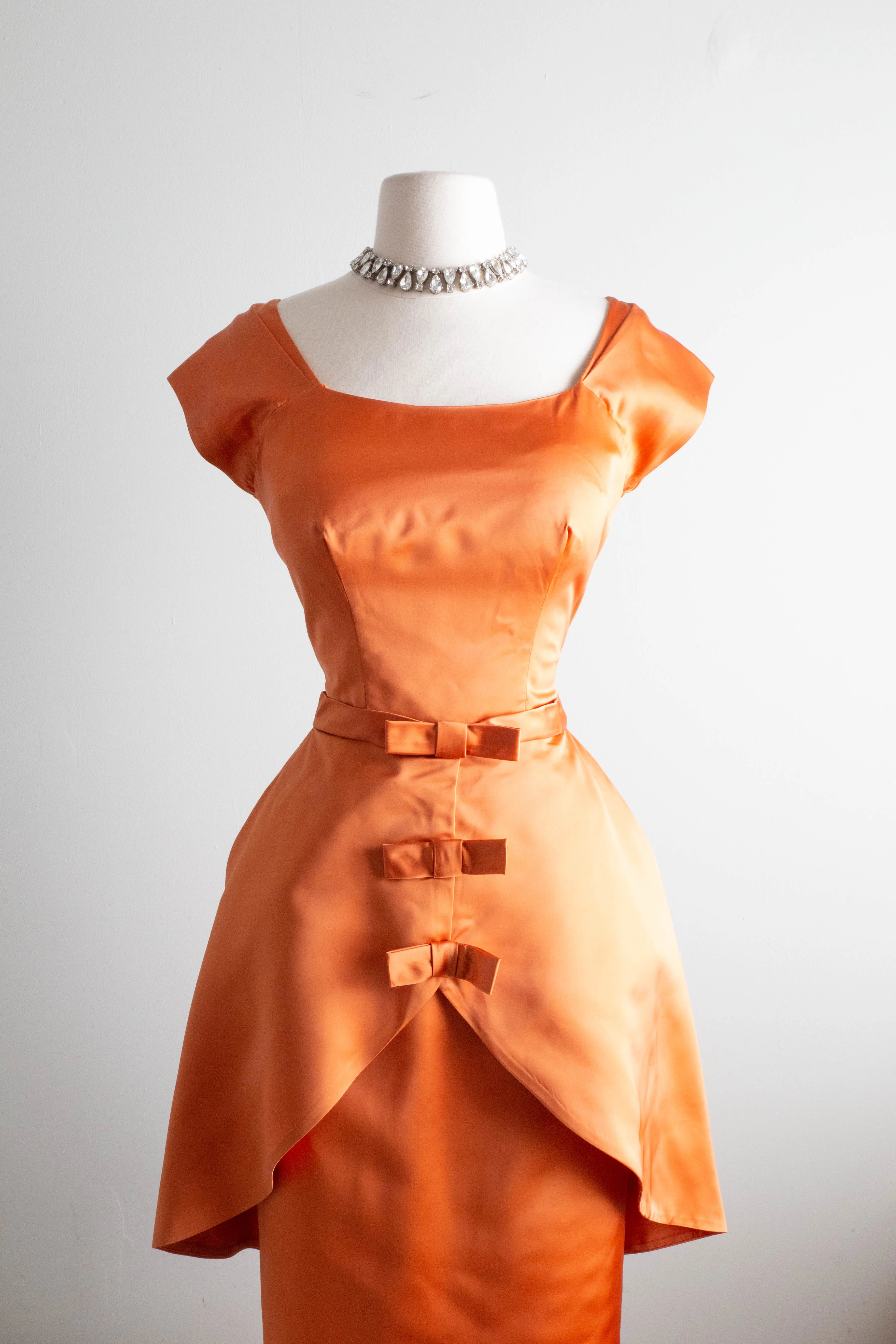 Absolutely Fabulous 1950's Pumpkin Spice Satin Cocktail Dress / Small