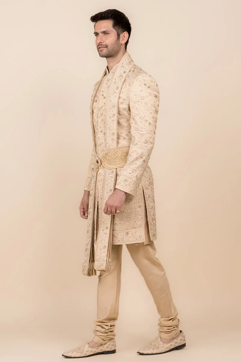 All Over Embroidered Sherwani In Tissue