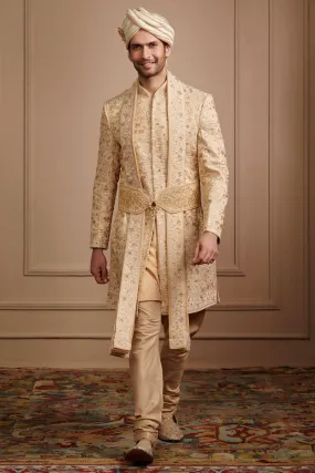 All Over Embroidered Sherwani In Tissue