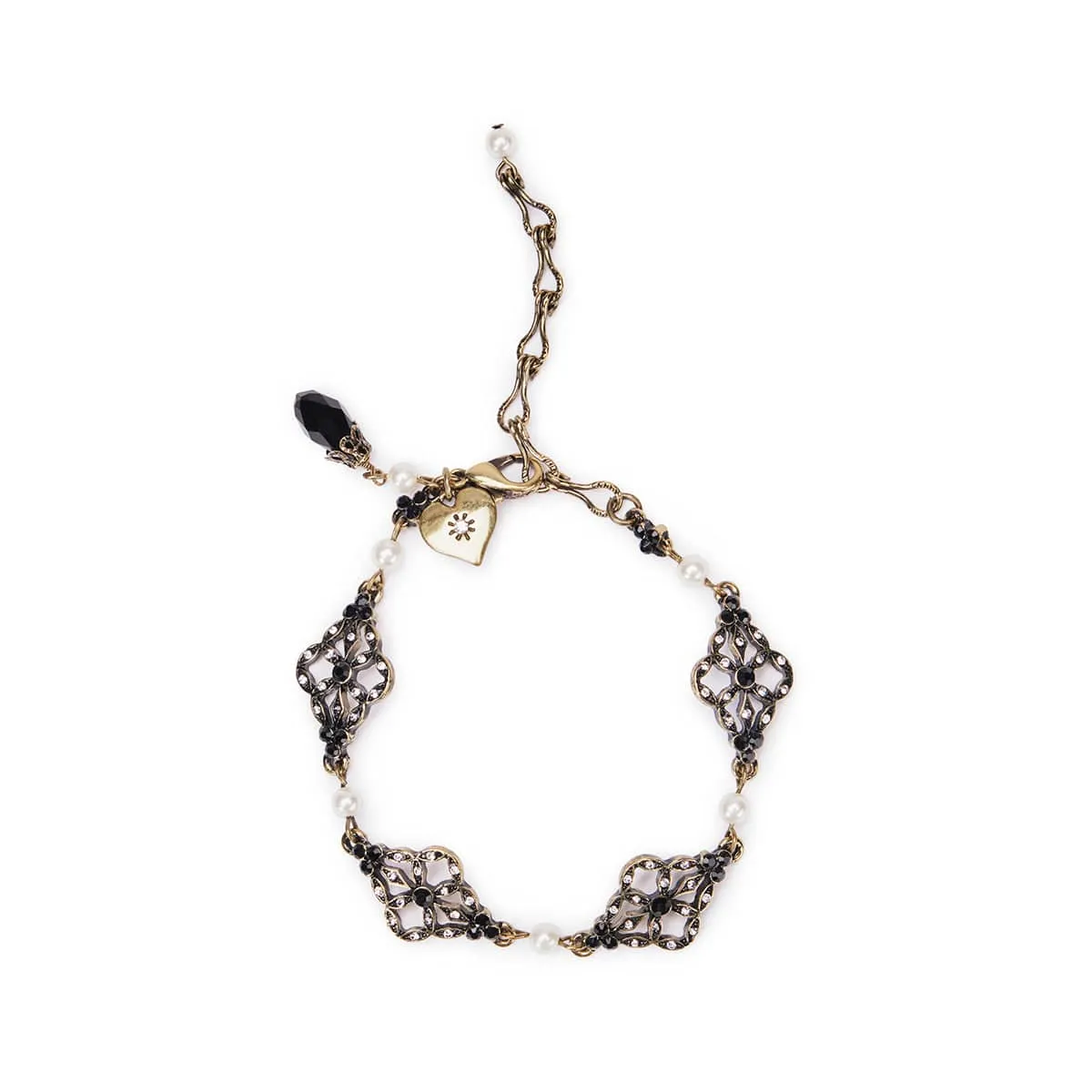 Antique Bracelet: Filigree Jet And Pearl Bracelet