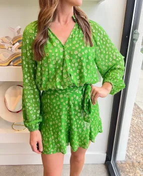 Apple Green Izzy Metallic Top/Short Set