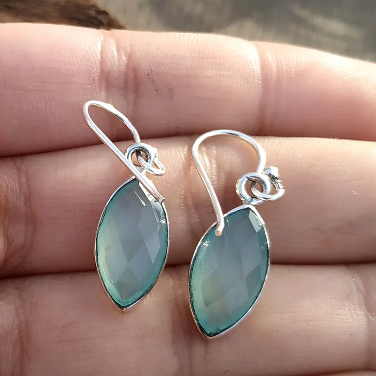 Aqua Chalcedony Earring,925 Sterling Silver Earring,May Birthstone,Handmade Gift,Faceted Dangle Earrings,Bridesmaid Jewelry,Gift For Her