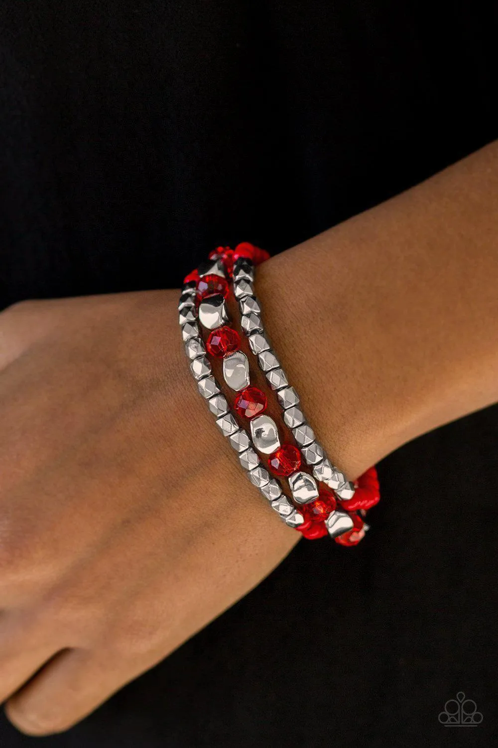 Beaded Bravado Red and Silver Bracelet Set - Paparazzi Accessories