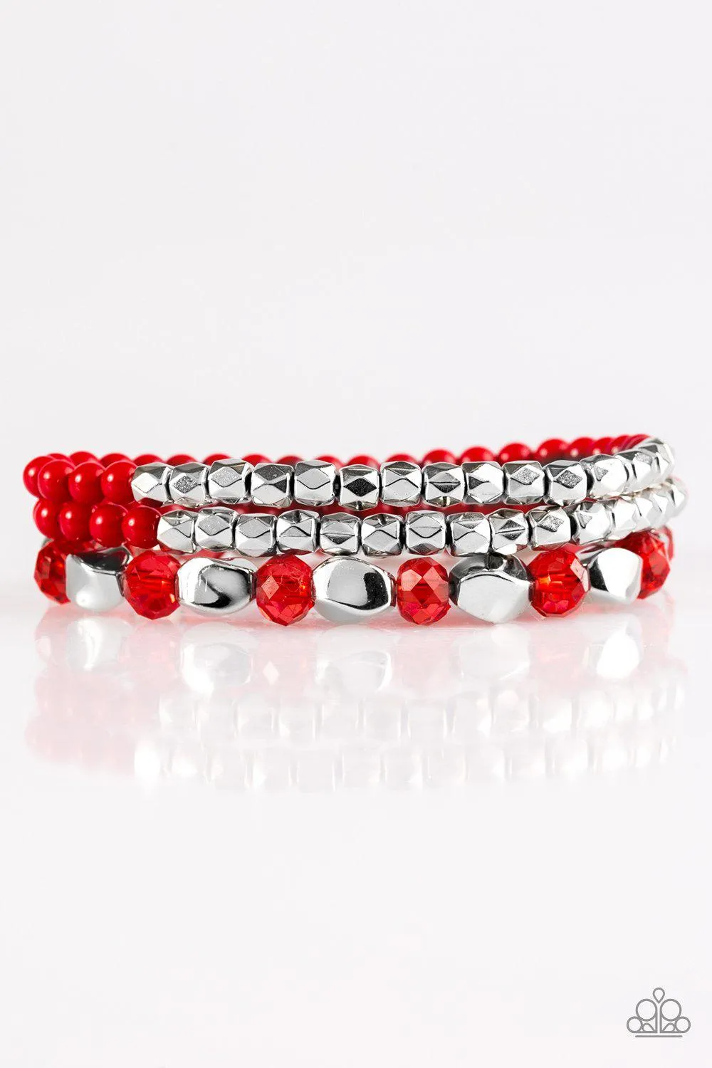 Beaded Bravado Red and Silver Bracelet Set - Paparazzi Accessories