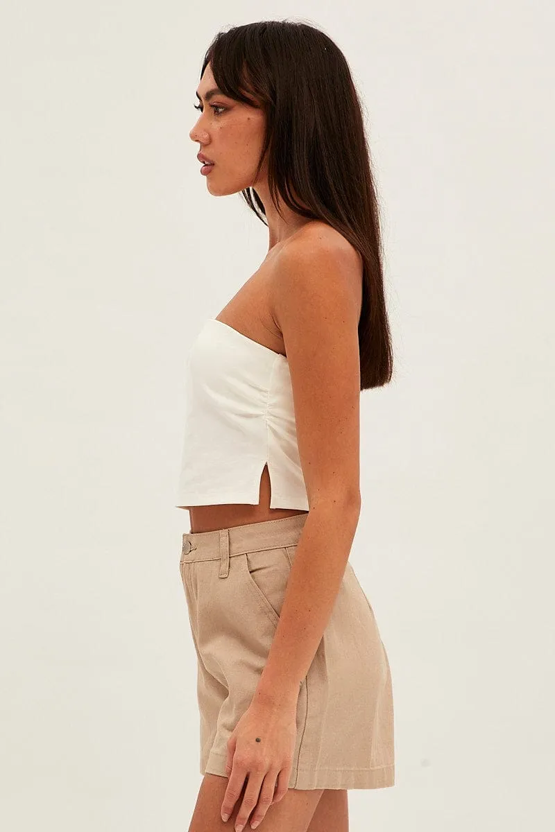 Beige High Waist Short Cotton Drill